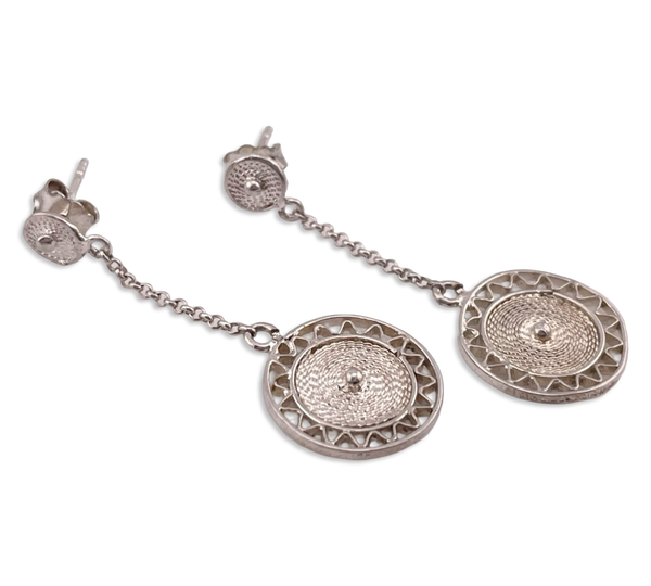sterling silver stoneless pendulum circle chain post dangle earrings