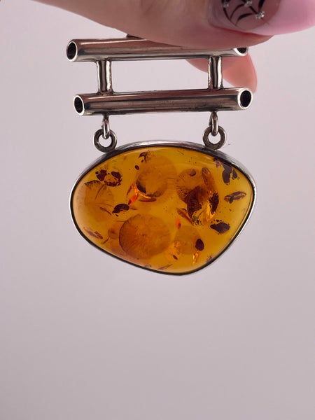 sterling silver 2-1/2" amber dangle pendant