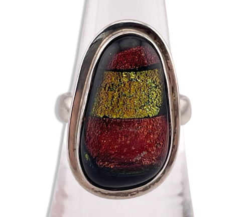 size 6.75 sterling silver dichroic glass ring
