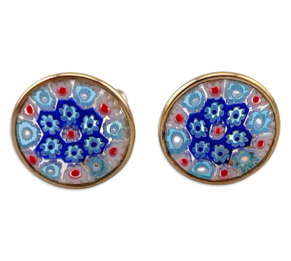 sterling silver gold wash millefiori glass clip-on earrings