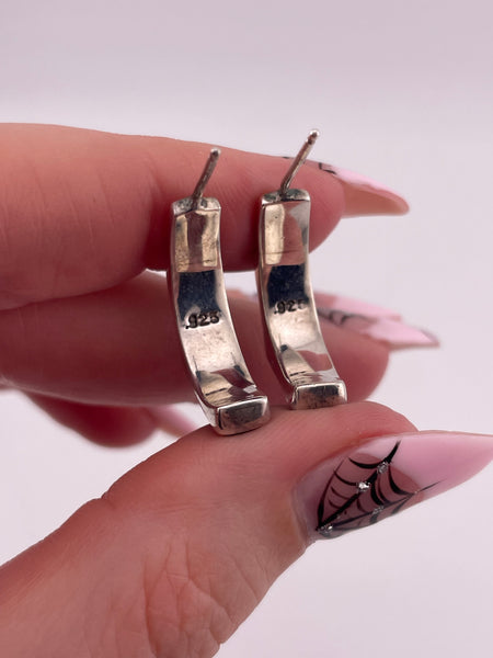 sterling silver stabilized turquoise half hoop post earrings