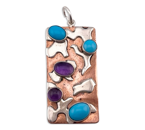 sterling silver & copper Jay King Desert Rose Trading turquoise & amethyst pendant