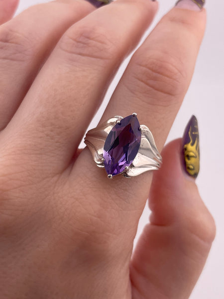 size 9 sterling silver faceted amethyst marquise ring