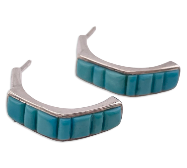 sterling silver stabilized turquoise half hoop post earrings