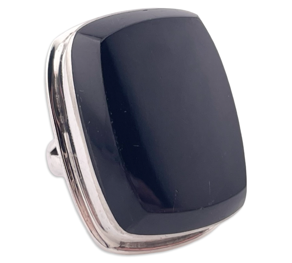 size 7.5 sterling silver Mexican black glass ring ***AS IS***
