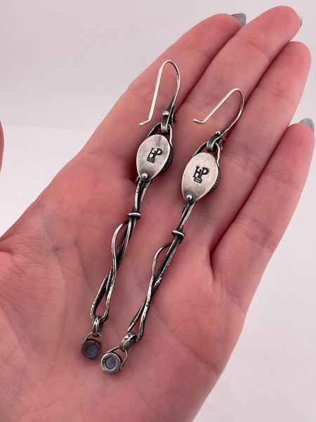 sterling silver artisan turquoise rainbow moonstone hook dangle earrings