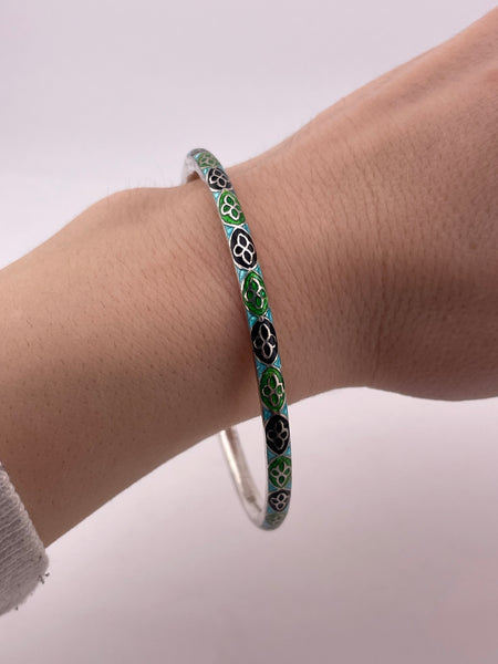 sterling silver 8" enamel bangle bracelet