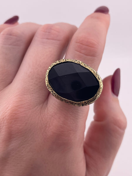 size 8.25 sterling silver & brass faceted onyx textured ring