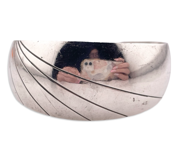 sterling silver artist signed LP chunky lined stoneless cuff bracelet