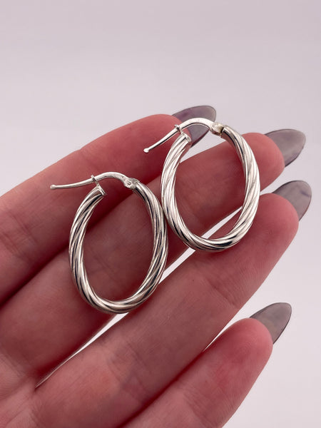 sterling silver oval rope hoop earrings