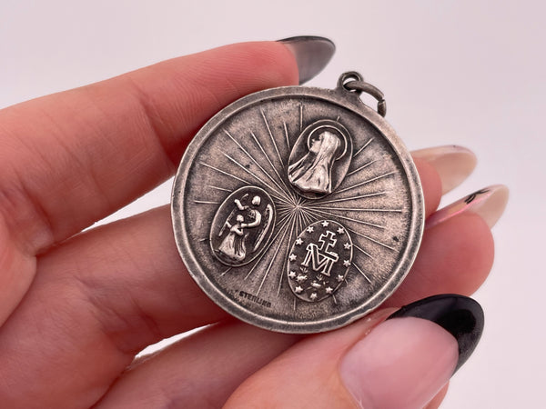 sterling silver large enamel Saint Christopher religious protection pendant