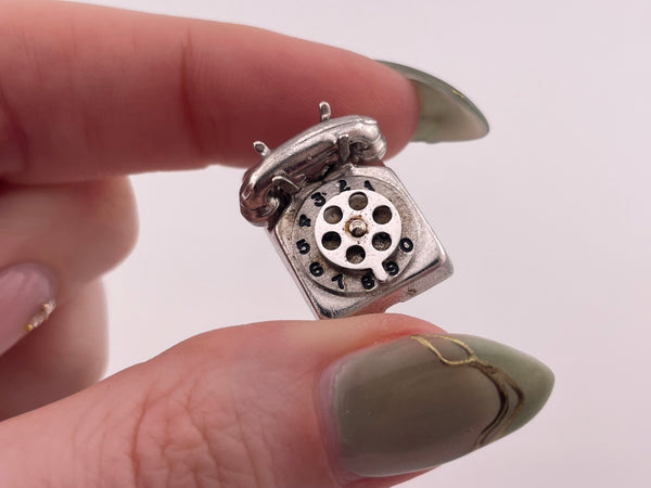 sterling silver rhodium plated "I Love U" telephone pendant