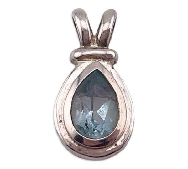 sterling silver faceted blue topaz teardrop pendant
