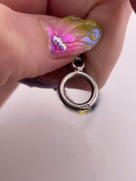 sterling silver 7 3/4" glass cat's eye toggle clasp link bracelet