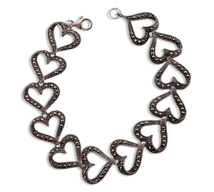 sterling silver 7 3/4" marcasite heart link bracelet