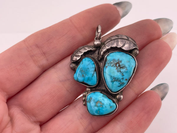sterling silver triple turquoise pendant