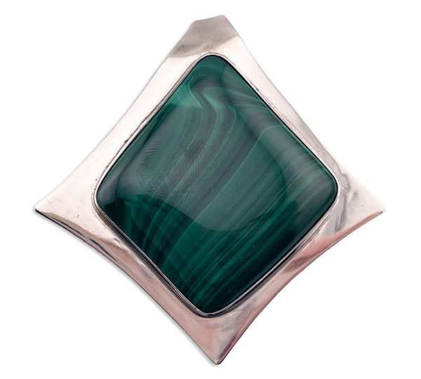 sterling silver large 2-3/8" malachite artisan pendant