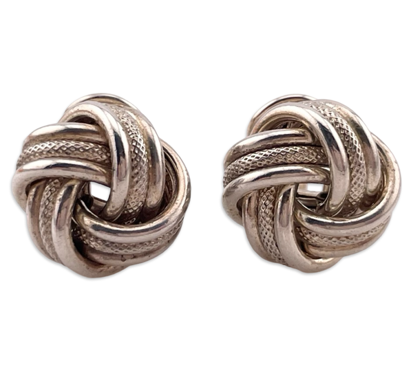 sterling silver stoneless knot omega back earrings