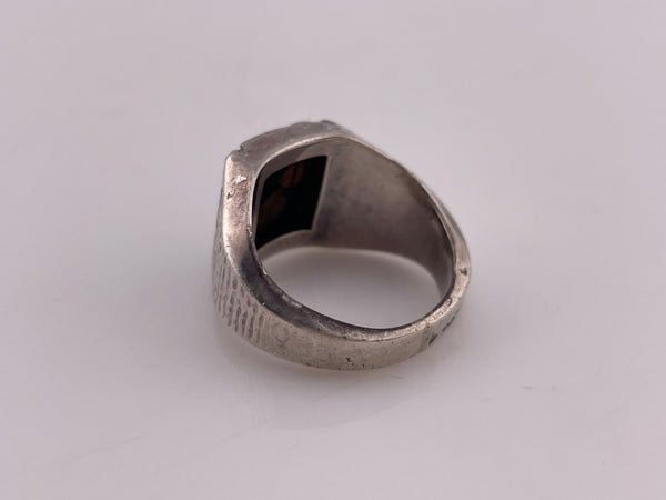 size 9.25 sterling silver Uncas onyx F(?) rhinestone initial ring
