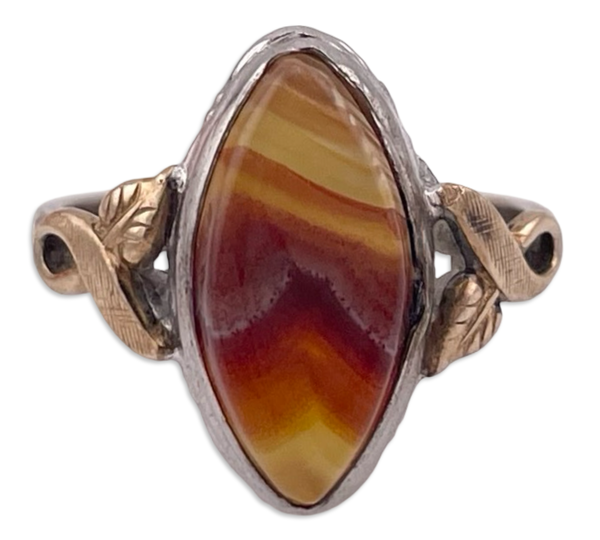size 5.5 sterling silver & 10k gold filled Clark & Coombs agate marquee leaf ring