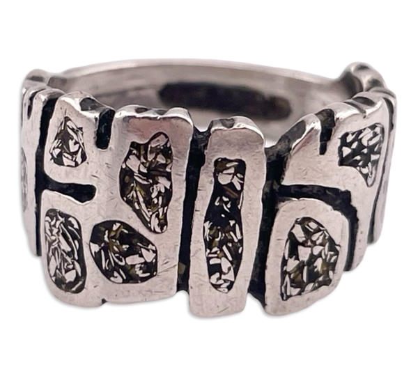 size 7 sterling silver resin & silver flake ring