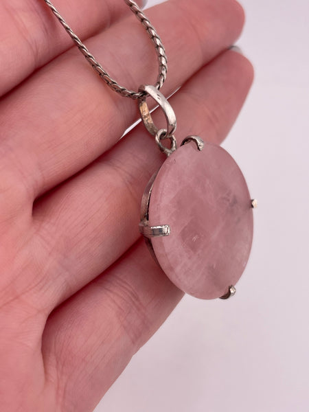 sterling silver 19-1/2" round rose quartz necklace