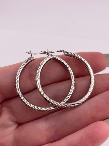sterling silver 1-1/4" etched hoop earrings