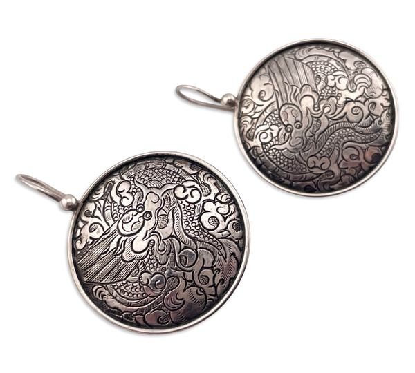 sterling silver Silpada dragon disc dangle earrings