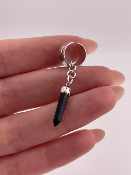 sterling silver black glass "crystal" point dangle ear cuff