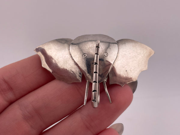 sterling silver elephant head trunk up brooch pin