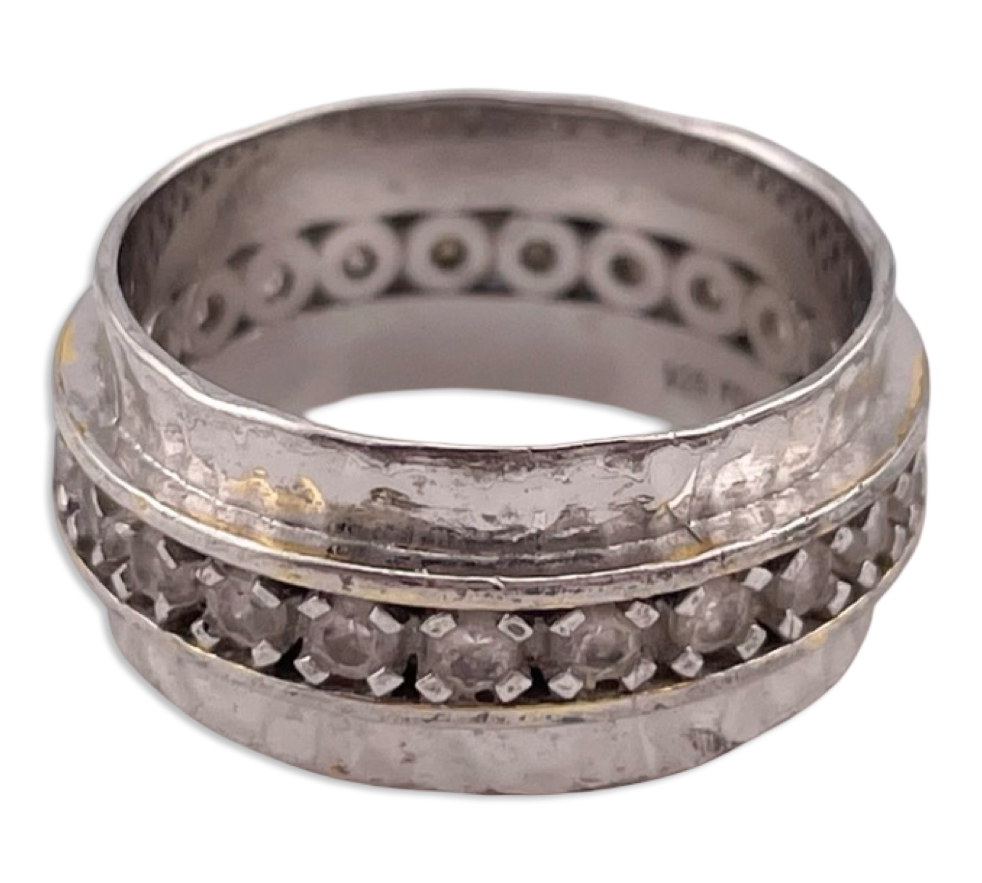 size 6.5 sterling silver rhinestone textured band ring