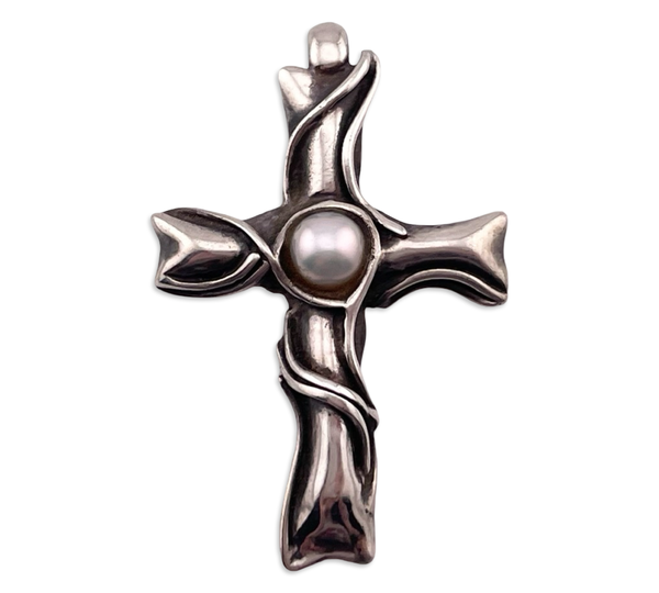 sterling silver pearl cross pendant