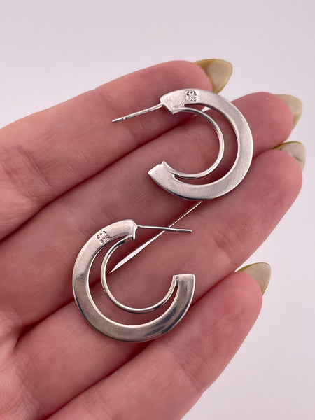 rhodium plated sterling silver partial hoop post earrings