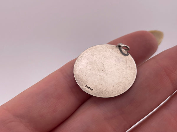 sterling silver round etched pendant