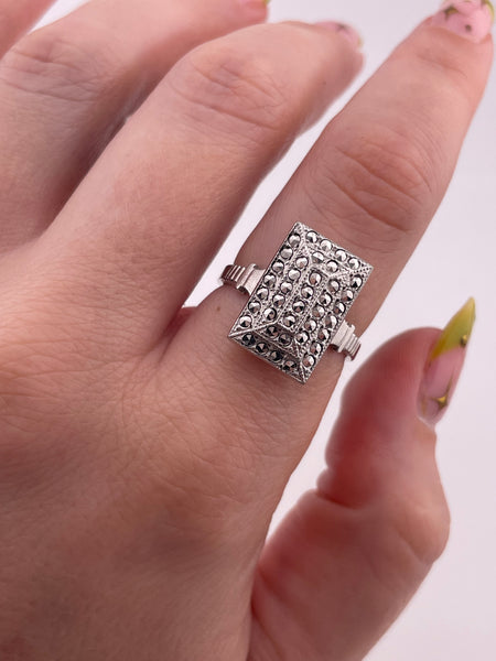 size 7.5 sterling silver rhodium plated marcasite ring