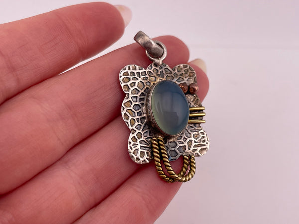 sterling silver & brass agate pendant
