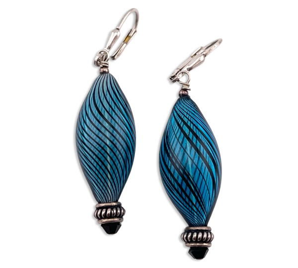 sterling silver blue glass dangle earrings