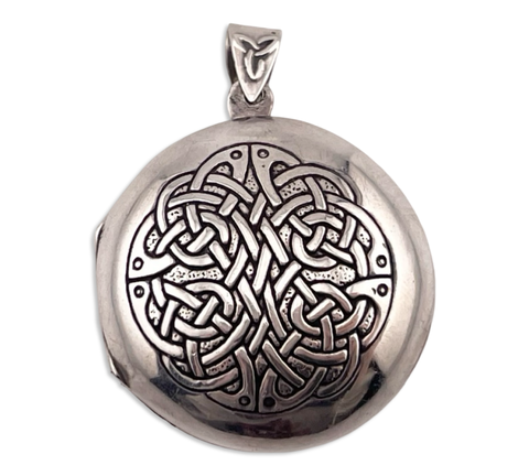 sterling silver Irish blessing Celtic knot puffy round locket pendant