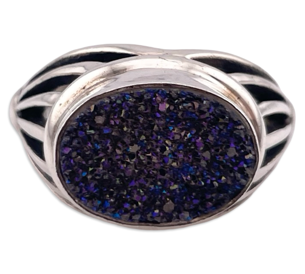 size 7.25 sterling silver east west druzy doublet ring