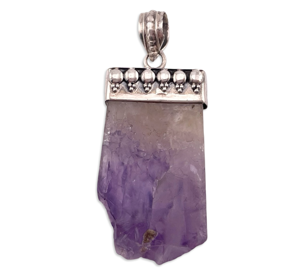 sterling silver raw amethyst pendant