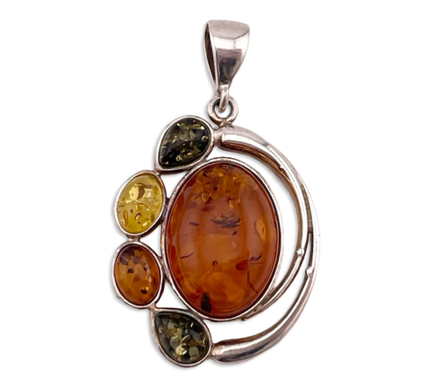 sterling silver tri-color amber pendant