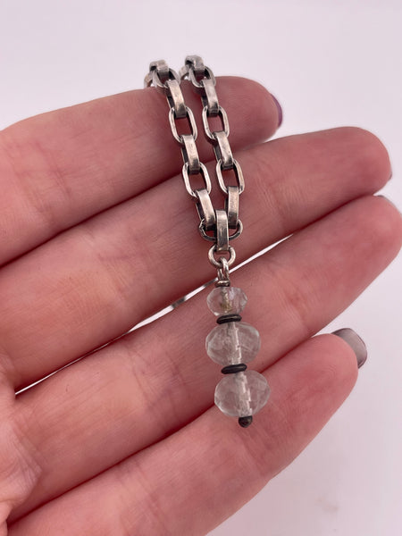 sterling silver 16-1/2" square edge oval chain link faceted quartz necklace