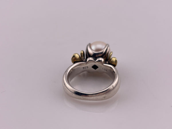 size 5 sterling silver & 18k gold Ann King gold pearl white topaz flower ring