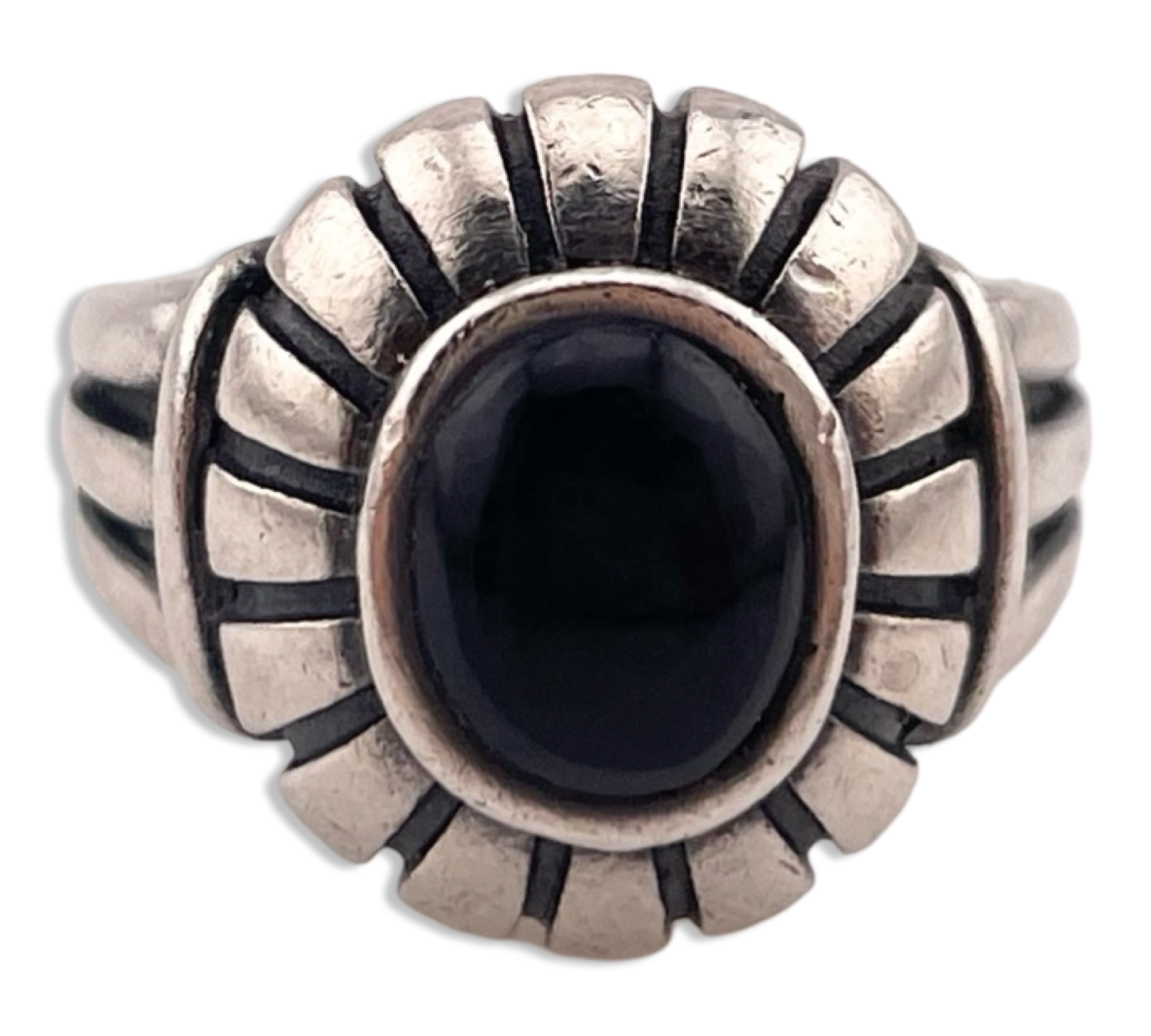 size 6 sterling silver black glass ring