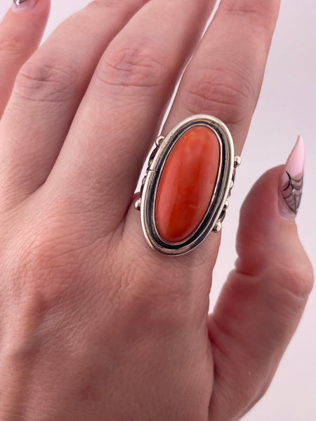size 7.75 sterling silver coral four prong shank ring