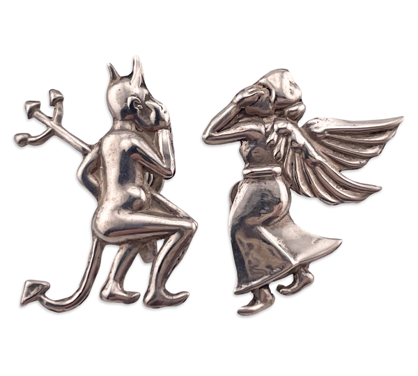 sterling silver devil & angel on your shoulder Mexican screw-back earrings