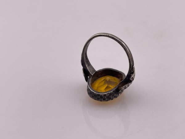 size 4.25 sterling silver faceted orange glass ring ***AS IS***