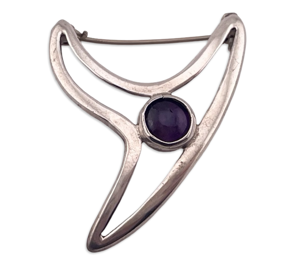 sterling silver Taxco Mexico modernist amethyst brooch pin