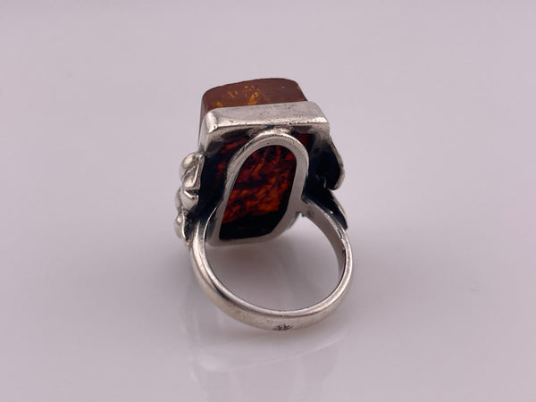 size 6.5 sterling silver amber rectangle ring **AS IS**