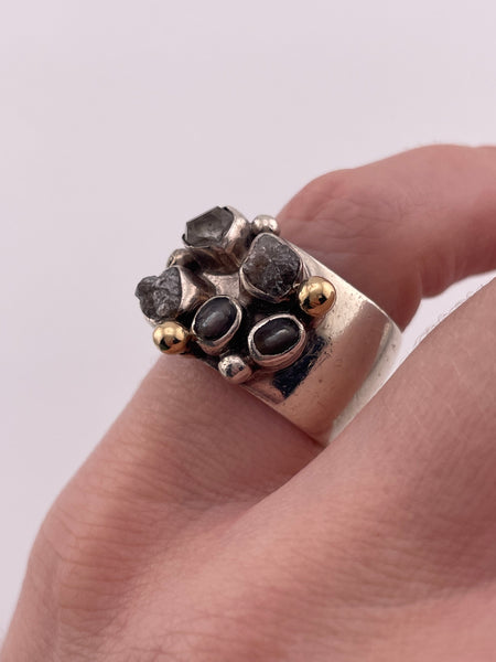 size 5.5 sterling silver & 14k gold Lily Barrack artisan quartz rough diamond adjustable ring